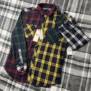 DRL Essentials Flannel Shirt Mens M Color Block Plaid Check Blackwatch NEW w Tag